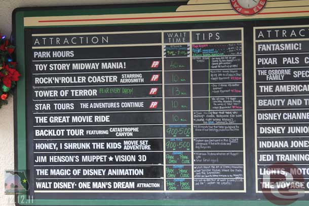 Wait times.  As you can see the only attraction with a wait is of course the one we wanted to visit.. Toy Story.