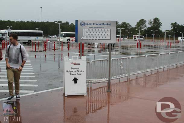 By the time we made it around to EPCOT the rain let up a bit.  The Studios bus is now out with the charter buses.