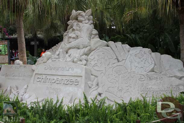 Out front a sand sculpture for the Disney Nature film Chimpanzee.