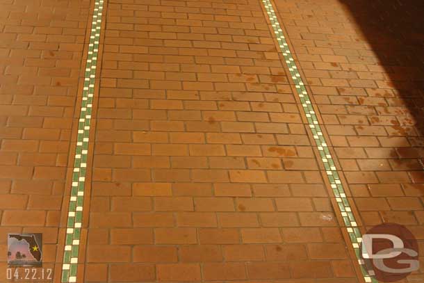 Something I did not mention the other day, the round house idea carries through to the rest rooms. Here is the floor.. notice how the tile forms a set of rails.