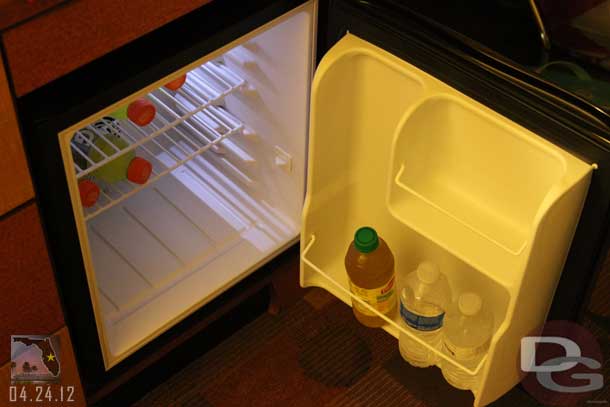 A look inside the mini fridge in the room.  Perfect for holding some drinks or leftovers.