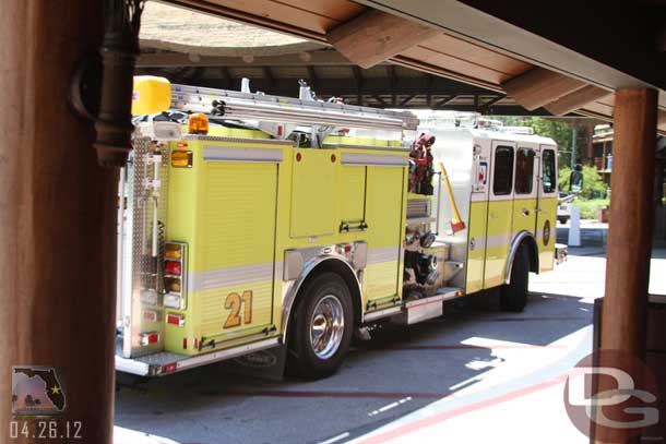 A firetruck at the entrance to Jambo House.