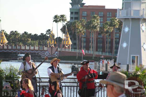 A pirate band performing on the beach.. it was a social media group eating there tonight.