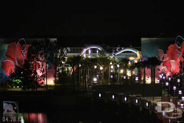 A look across the lake at Art of Animation from the Pop Century.  They had most of the lights on this evening.