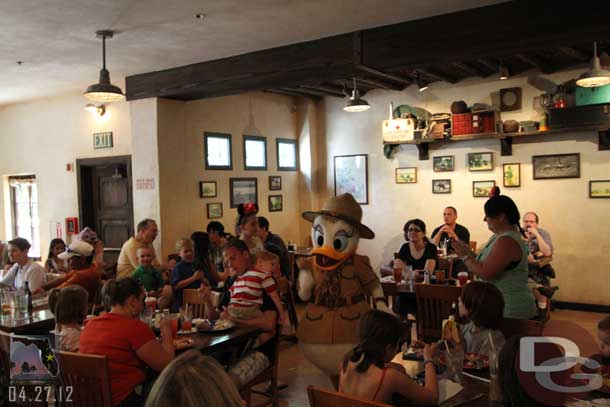 Once back at the table and eating had time to see the characters.  Here is Daisy coming by.  They did a brief dance number (more of a conga line type thing) every now and then, probably every half hour or twenty minutes but I forgot to look at my watch.