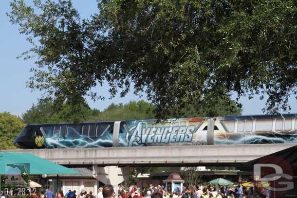 First stop of the Morning, the Magic Kingdom.  The Avenger monorail going by overhead.