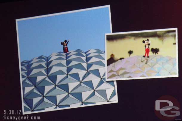 A discussion of this famous shot of Mickey on Spaceship Earth.