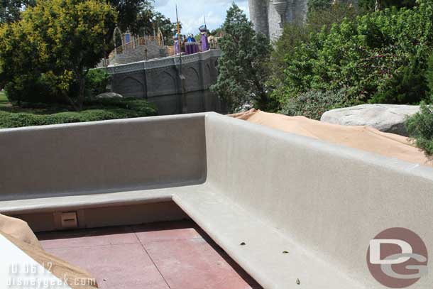 A look at the work going on at the seating area along the walkway from Cosmic Rays to the hub.  Looks like the benches have been redone.