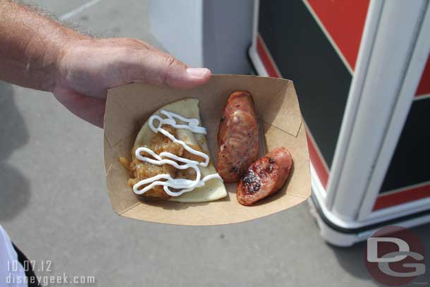 The Kielbasa and Potato Pierogie with Carmelized Onions and Sour Cream.