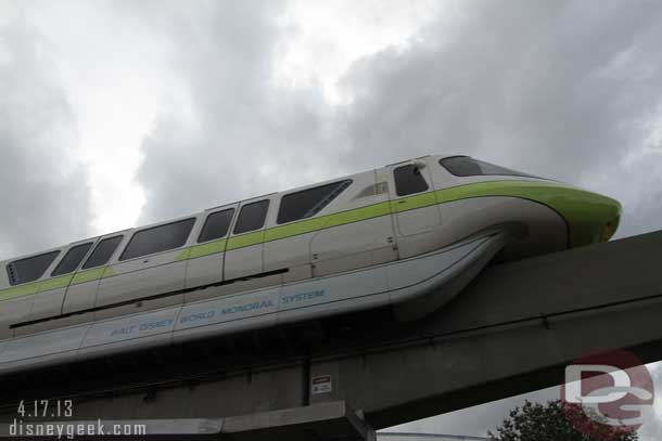 Gave up and of course as soon as I got far enough away that I could not make it back for a picture one went by... still think a Monorail tracking app would be very useful for photographers..