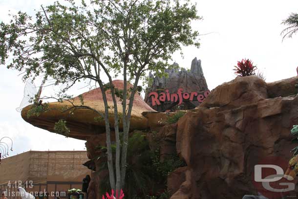 The Rainforest volcano looks to be just about done, walls are still up around the base.