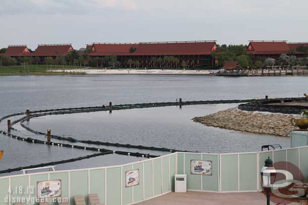 Barriers out in the lake around the construction site.