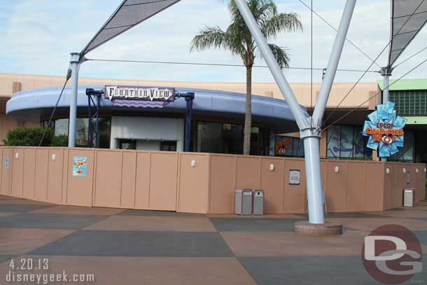 The Fountain View behind walls as the Starbucks makeover is underway.