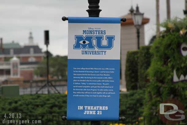 A banner for Monsters University.