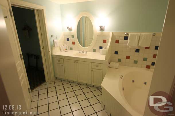 The master bath had a tub and sink.  then the door on the left to the shower/toilet area I showed earlier.  The pocket door is a closet.