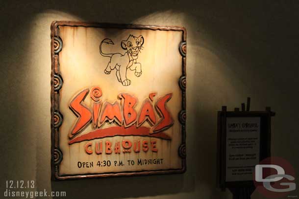 Passed Simbas Cubhouse on the way back to the lobby.