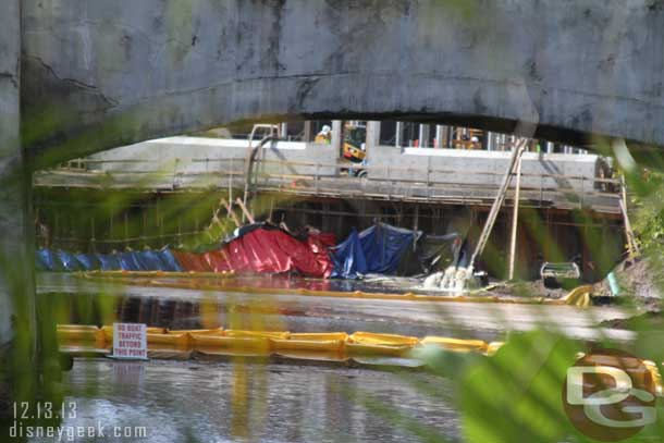 A look under the bridge at the work along the river where the new Lion King Theater is being constructed.