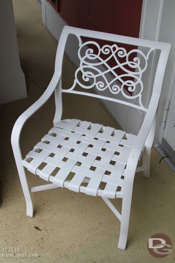 A chair on our patio.