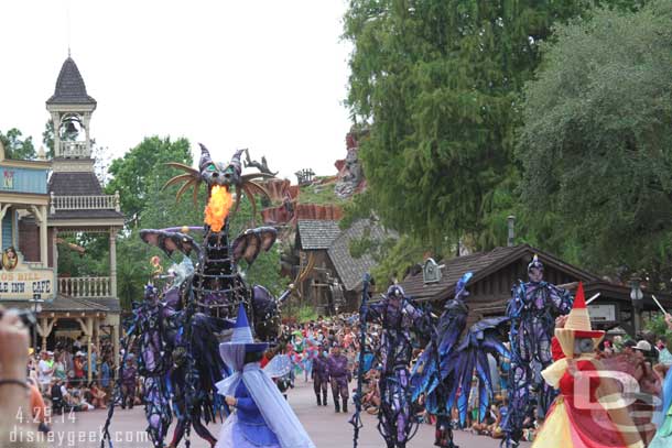 Maleficent is 53 ft long and 26 feet tall and breaths fire as she moved down the parade route.