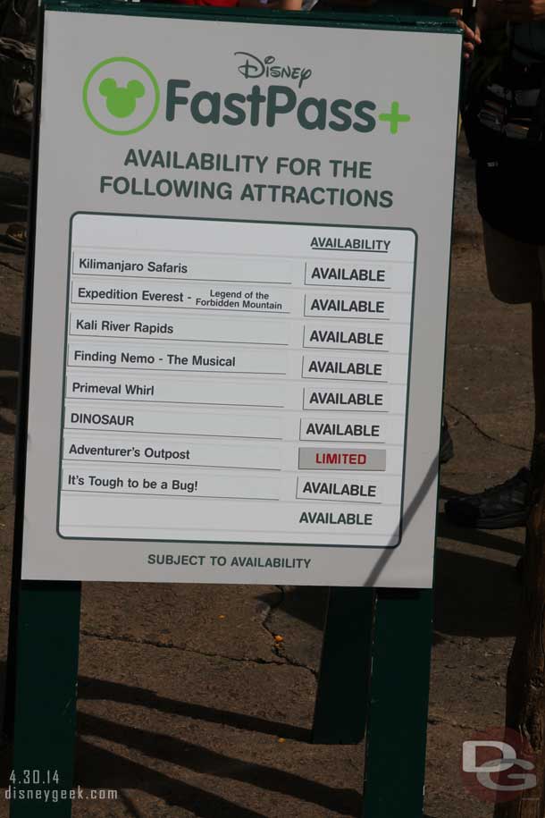 A board with FastPass+ availability.  