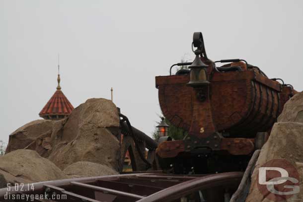 Early this morning, before park opening, the Seven Dwarfs Mine Train was dedicated.  No soft opening for the public today.  I did see a couple trains go by empty and with media and invited guests onboard.