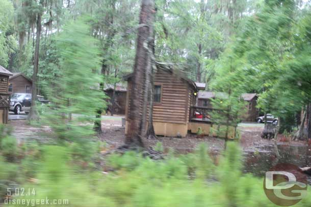 Driving through Fort Wilderness.  Some cabins.