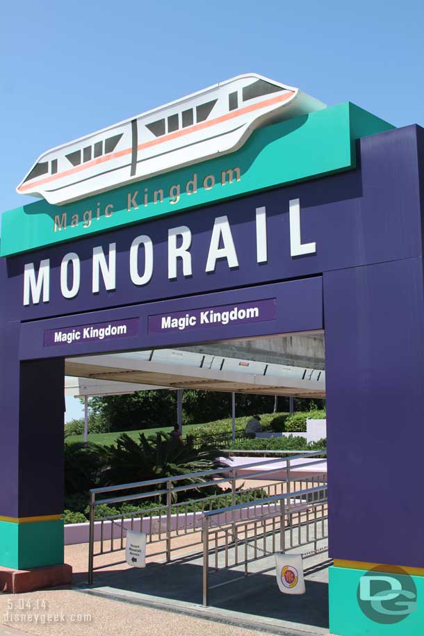 Arriving at the Transportation and Ticket Center after my extended trip on the Epcot Monorail.  The plan was to transfer to the Express but it was closed.  The entrance blocked and cast members directed you to the Ferry.
