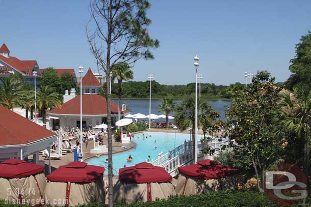 Passing by the Grand Floridian.  Guests enjoying the pool.