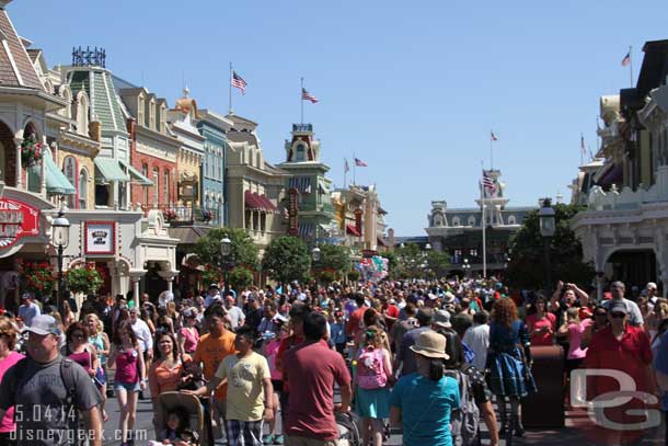 Looking back toward Town Square a mass of guests.
