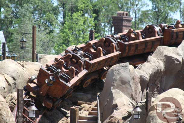 Seven Dwarf Mine Trains were cycling.  Mostly empty or with a few cast members or invited guests on board.