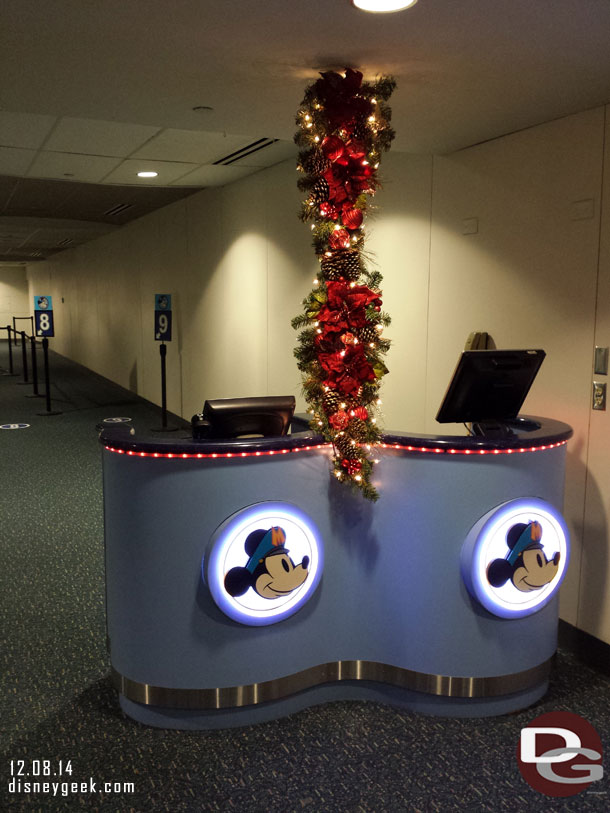 Some Christmas decorations at the Magic Express checkin kiosks.