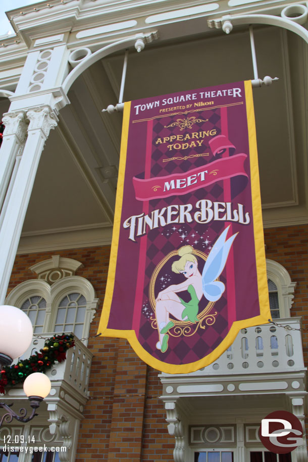 Tinkerbell has moved into the Town Square Theater (from her previous home in Adventureland on my last trip).