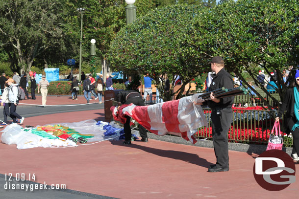 Preparing the flags that will be carried behind the units.