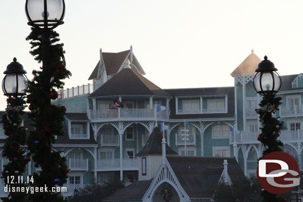 The Villas.  One group had a large inflatable Mickey Mouse on their balcony.