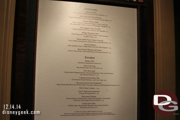 After dinner walked through the Yacht Club.  The menu for the Captains Galley