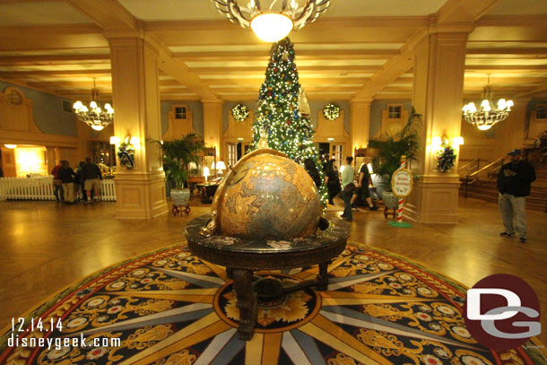 The globe stayed put this year in the lobby.