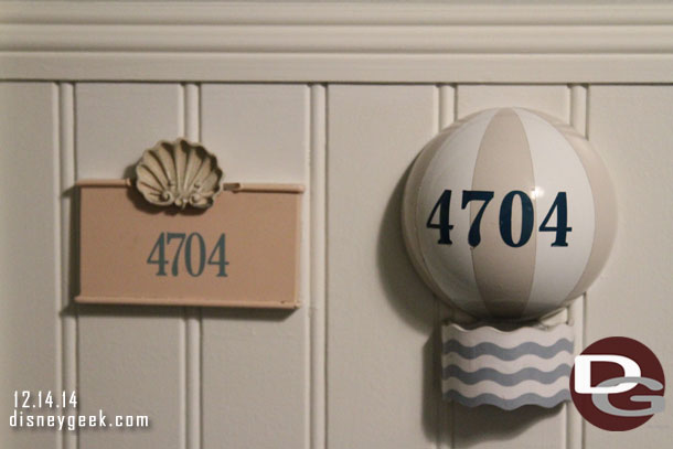 On a room near ours.. guessing they are testing new markings for the remodel?  The one on the left is the current one.
