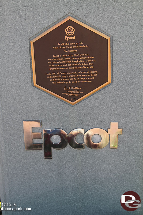 The Epcot dedication plaque