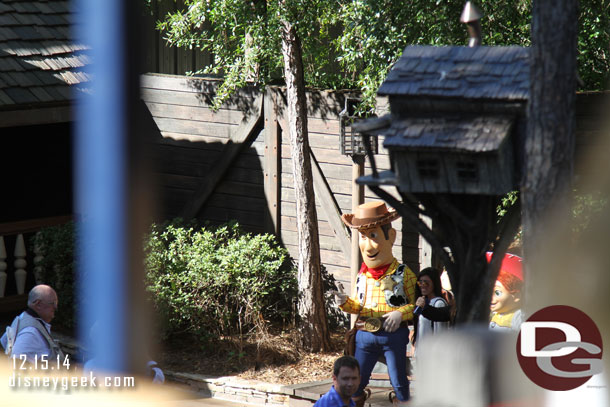 Woody and Jessie out for pictures near Splash Mountain