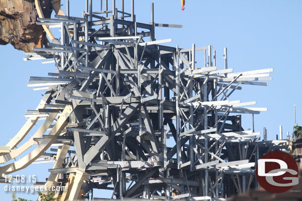 The steelwork for the rest of the mountain.  You can see the toothpicks sticking out which will be used for the scaffolding.  The some of the re-bar that will form the mountain was visible along the road near the construction area waiting to be lifted into place.