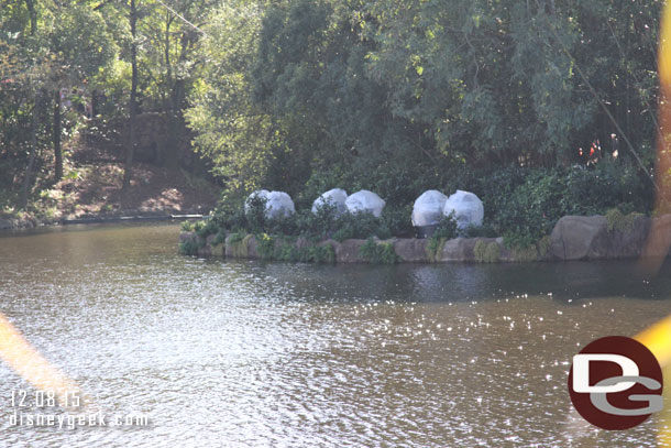 Walking around the lagoon you can see equipment, in this case looks like lights, for River of Light being installed.