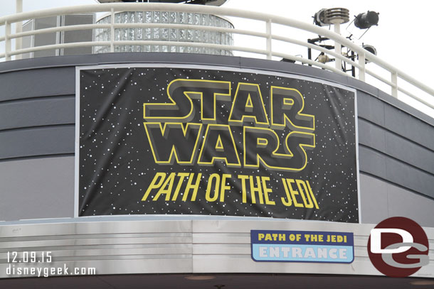 The Path of the Jedi is playing in the ABC Sound Studio.  The signage is very temporary compared to Disneyland.