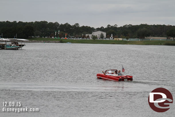 A car out on the water for a cruise.