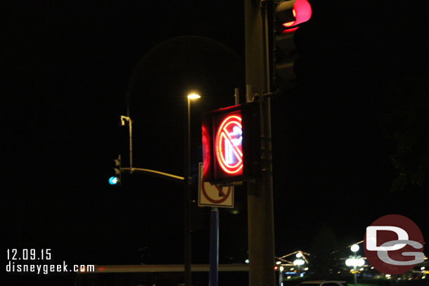 The no left turn arrow as you walk to the Magic Kingdom is extremely bright at night.