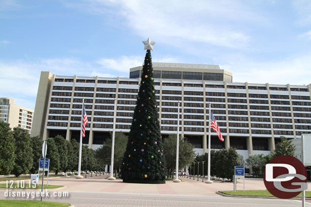 Starting out front with the large Christmas tree.