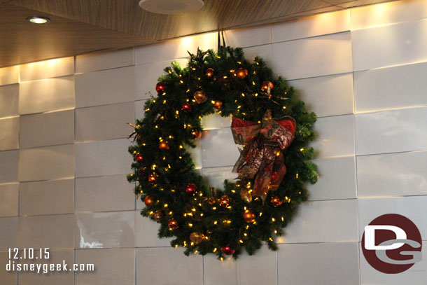 Stepping into the lobby a wreath.