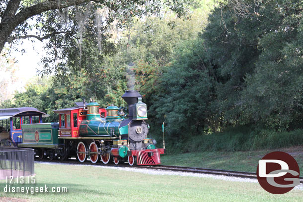 The Roger E Broogie pulling out of the Fantasyland Station 