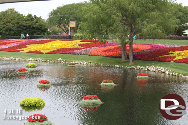 Floating baskets in the lagoon between World Showcase and Future World.