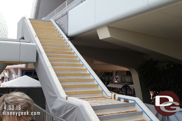 New emergency exit stairs from the Monorail platform are still under construction.