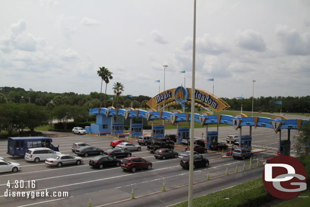 On our way from Epcot to the Magic Kingdom via monorail.  A fair number of cars entering the parking lot considering it was 3:30pm.